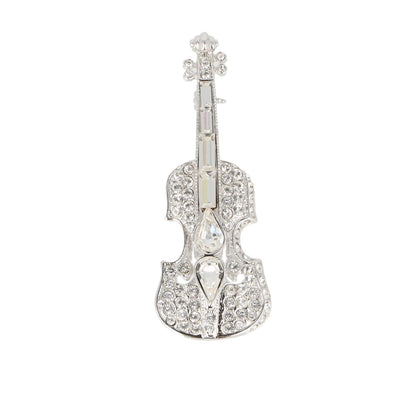 Brosche Violine mit Schmucksteinen in Geschenkbox, Farbe silber