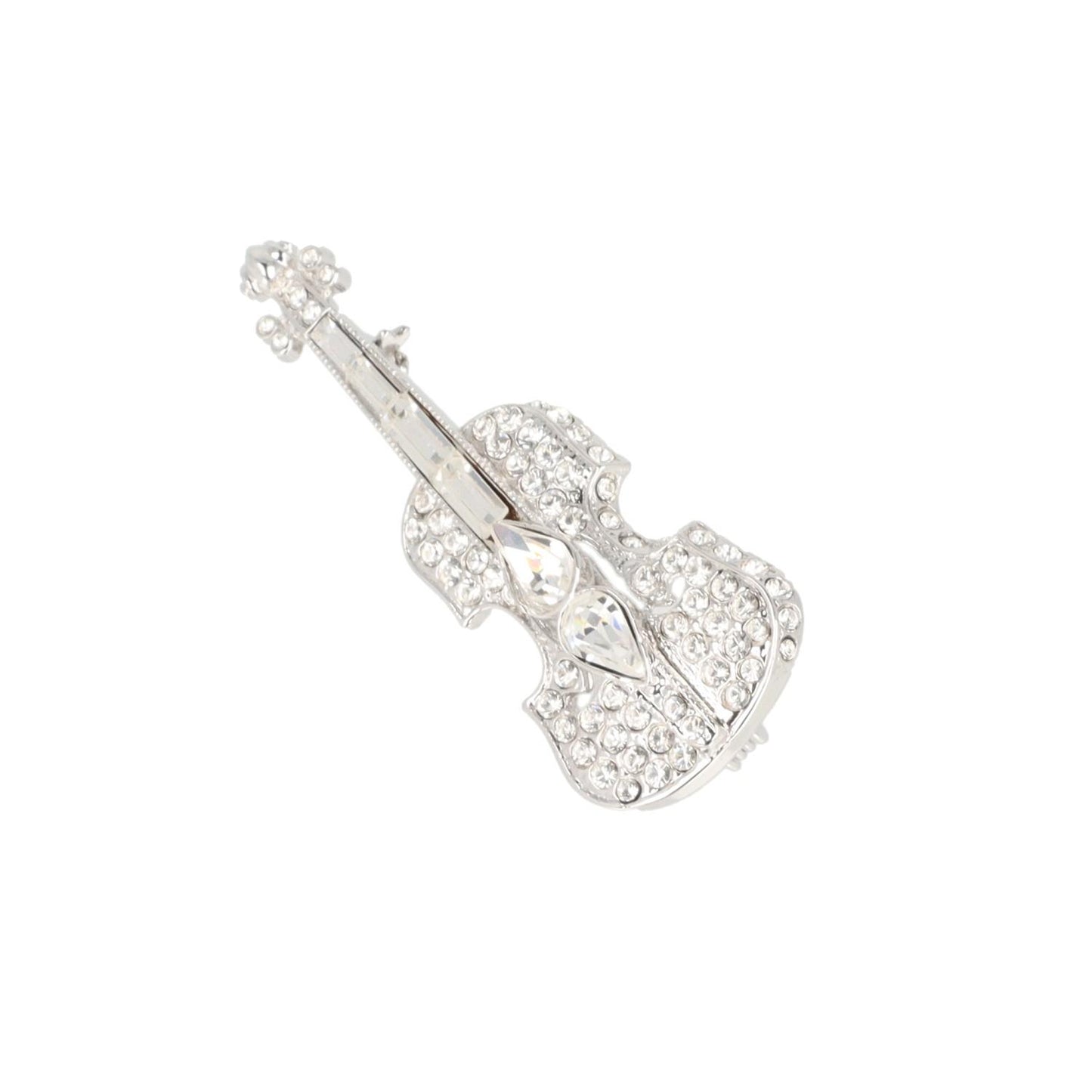 Brosche Violine mit Schmucksteinen in Geschenkbox, Farbe silber