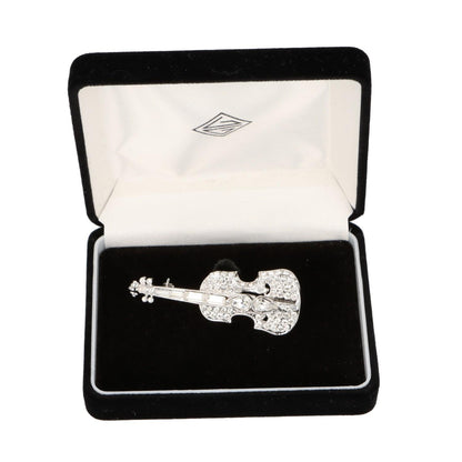 Brosche Violine mit Schmucksteinen in Geschenkbox, Farbe silber