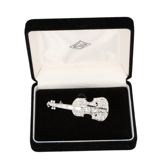 Brosche Violine mit Schmucksteinen in Geschenkbox, Farbe silber