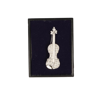 Brosche Violine mit Schmucksteinen in Geschenkbox, Farbe gold oder silber