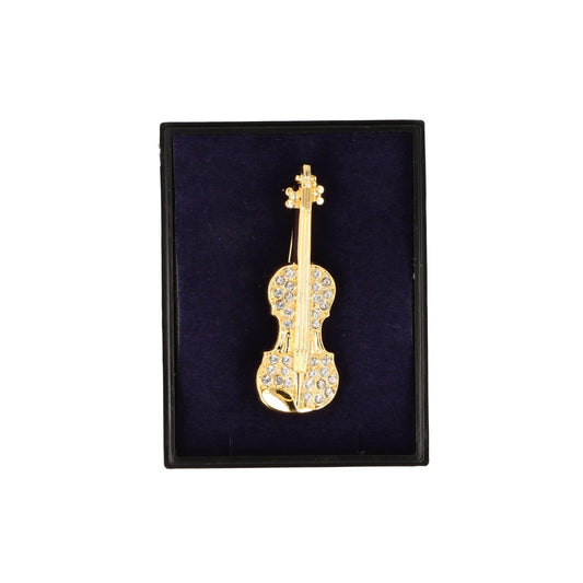 Brosche Violine mit Schmucksteinen in Geschenkbox, Farbe gold oder silber