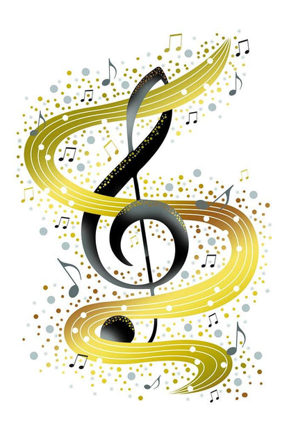 Double card treble clef with golden music ribbon