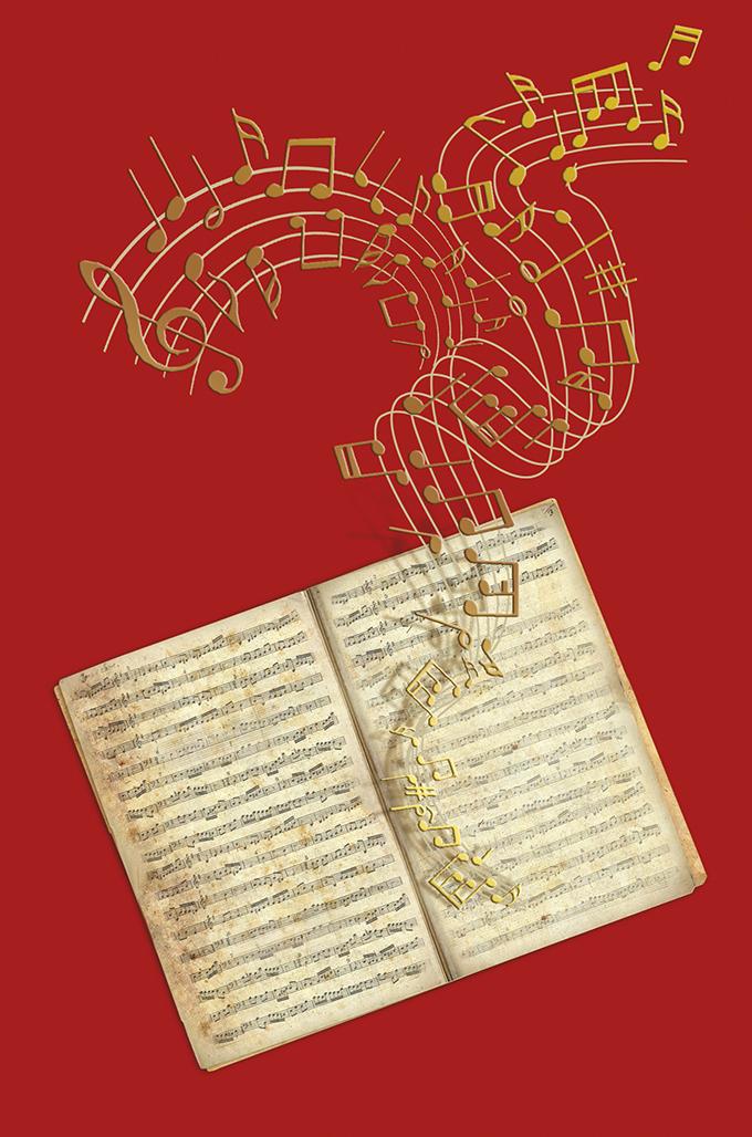 Double card music book with golden music lines