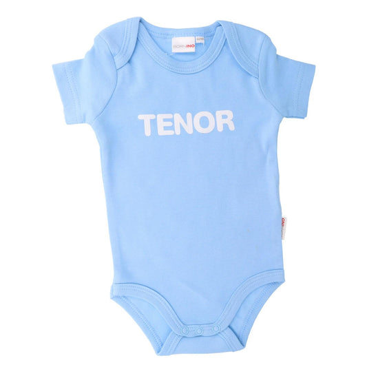 Babybody in blau mit weißem Tenor-Aufdruck in Größe: 62/68