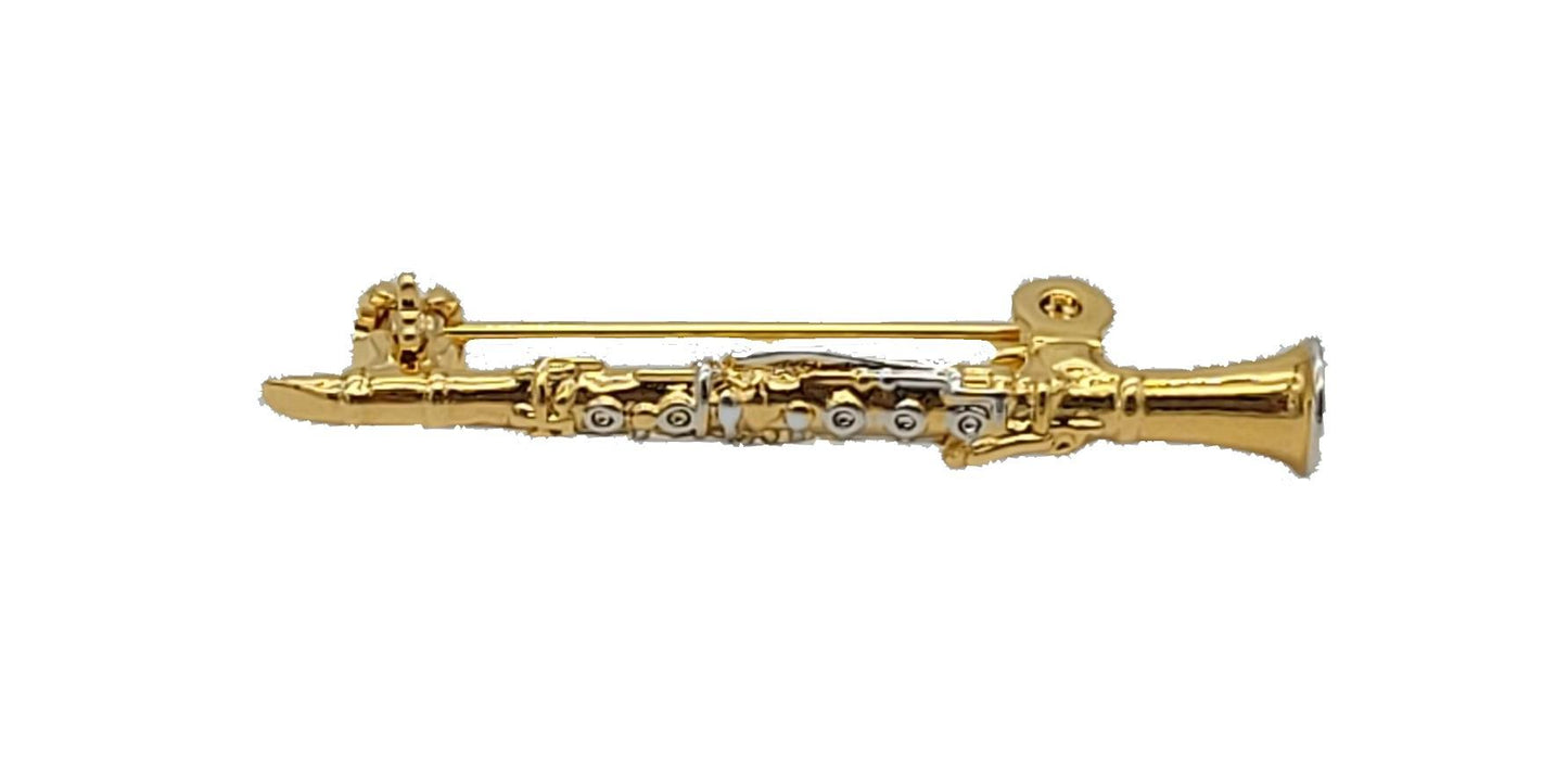 Brooch silver-plated or gold-plated, clarinet or flute