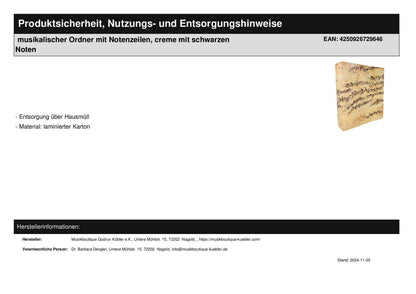 musikalischer Ordner mit Notenzeilen, creme mit schwarzen Noten