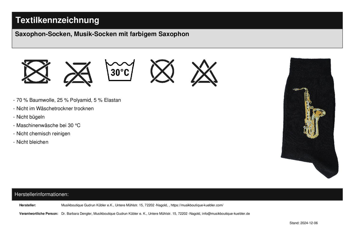 Saxophon-Socken, Musik-Socken mit farbigem Saxophon