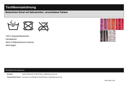 Notenlinien-Schal mit Satinstreifen, verschiedene Farben