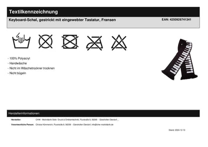 Keyboard-Schal, gestrickt mit eingewebter Tastatur, Fransen