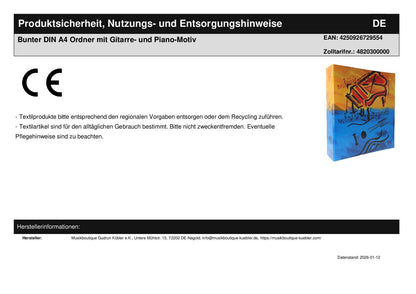 Colorful DIN A4 folder with guitar and piano motif