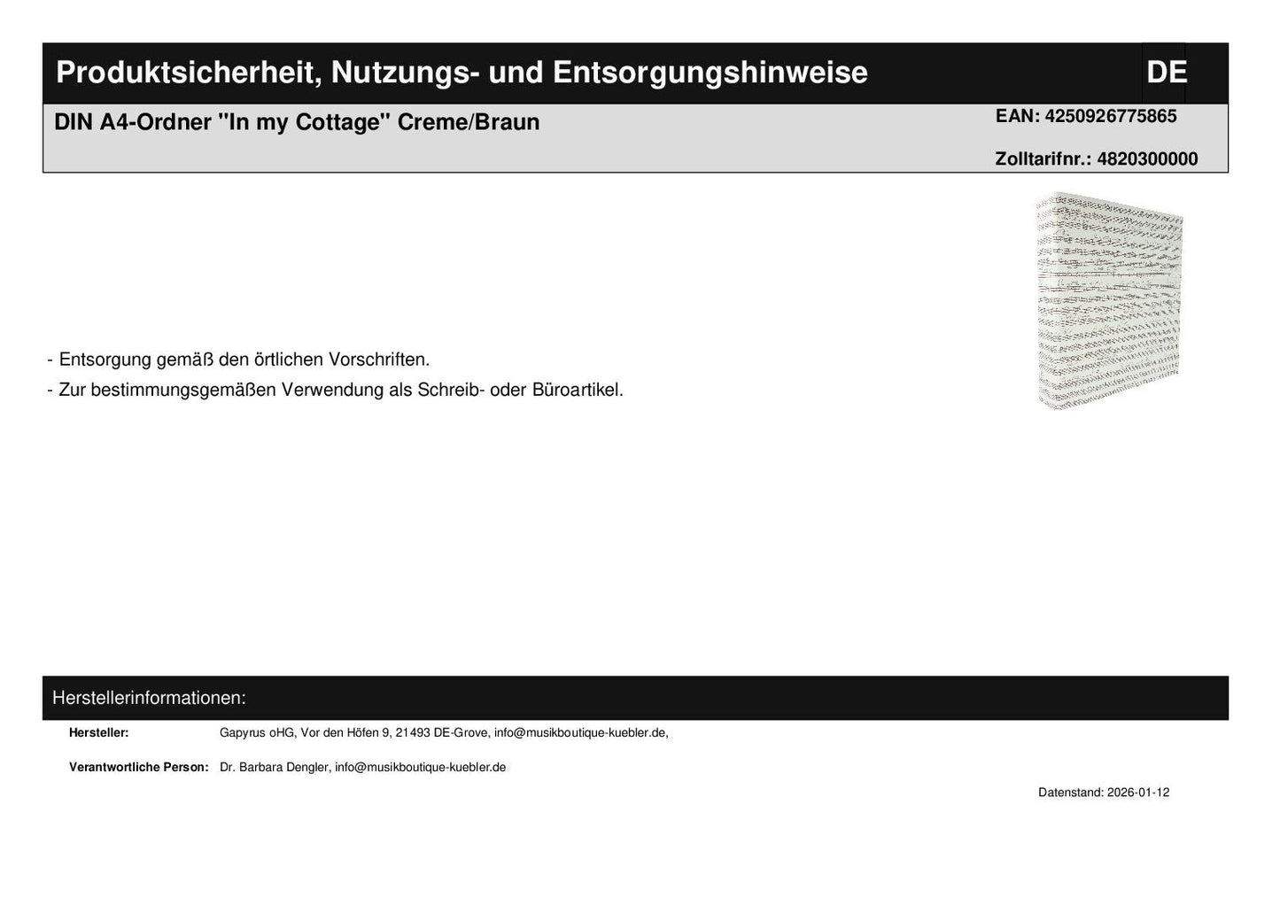 Folder "In my Cottage" for DIN A4 in cream/brown