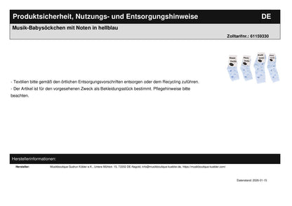 Musik-Babysöckchen mit Noten in hellblau