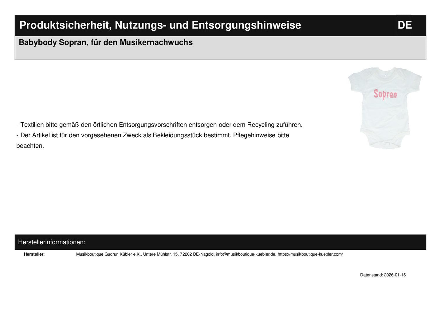 Babybody Sopran, für den Musikernachwuchs