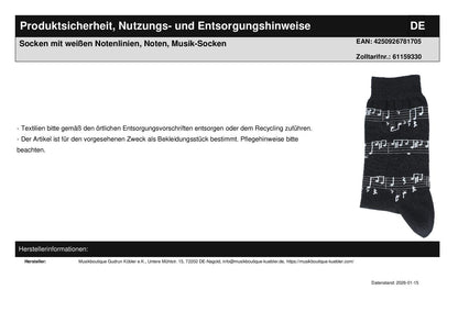 Socken mit weißen Notenlinien, Noten, Musik-Socken