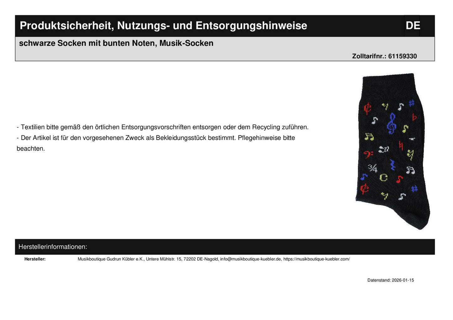 black socks with colorful notes, music socks