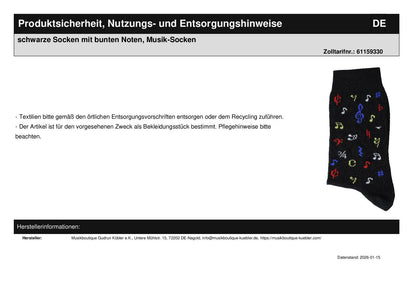 black socks with colorful notes, music socks