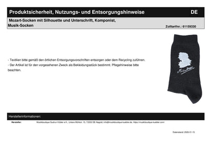 Mozart socks with silhouette and signature, composer, music socks