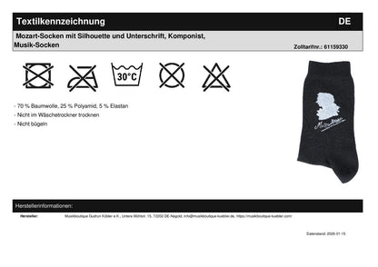 Mozart socks with silhouette and signature, composer, music socks