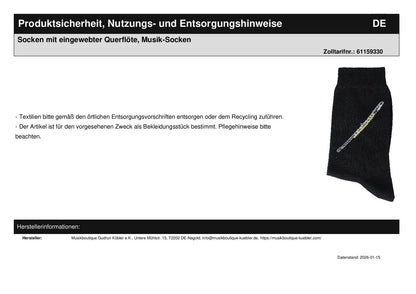 Socken mit eingewebter Querflöte, Musik-Socken