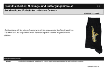 Saxophon-Socken, Musik-Socken mit farbigem Saxophon