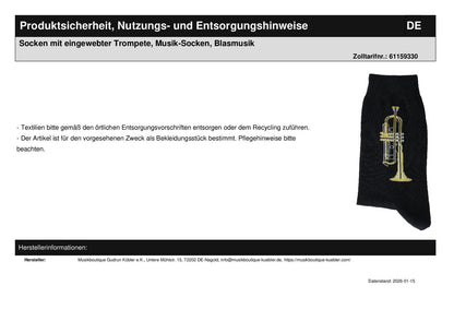 Socks with woven trumpet, music socks, brass music