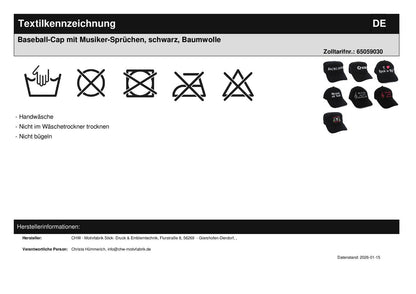 Baseball-Cap mit Musiker-Sprüchen, schwarz, Baumwolle