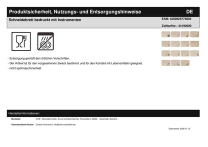Schneidebrett bedruckt mit Instrumenten