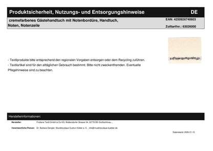cremefarbenes Gästehandtuch mit Notenbordüre, Handtuch, Noten, Notenzeile