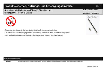 Schreibset mit Notizblock A5 "Band", Bleistiften und Radiergummi