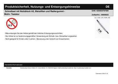 Schreibset mit Notizblock A5, Bleistiften und Radiergummi