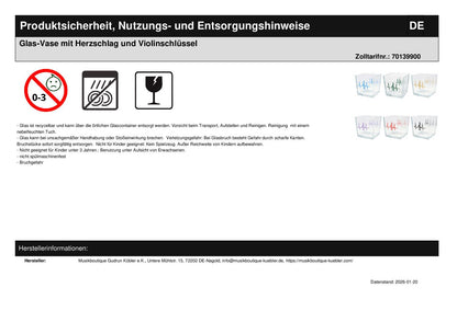 Glas-Vase mit Herzschlag und Violinschlüssel