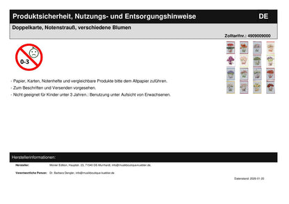 Double card, bouquet of notes, various flowers