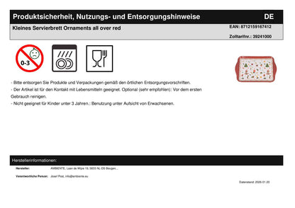 Kleines Servierbrett Ornaments all over red