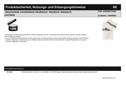 Geschenkset cremefarbene Handtücher, Handtuch, Gästetuch und Seife