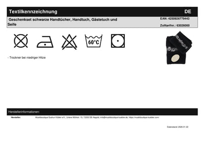 Geschenkset schwarze Handtücher, Handtuch, Gästetuch und Seife