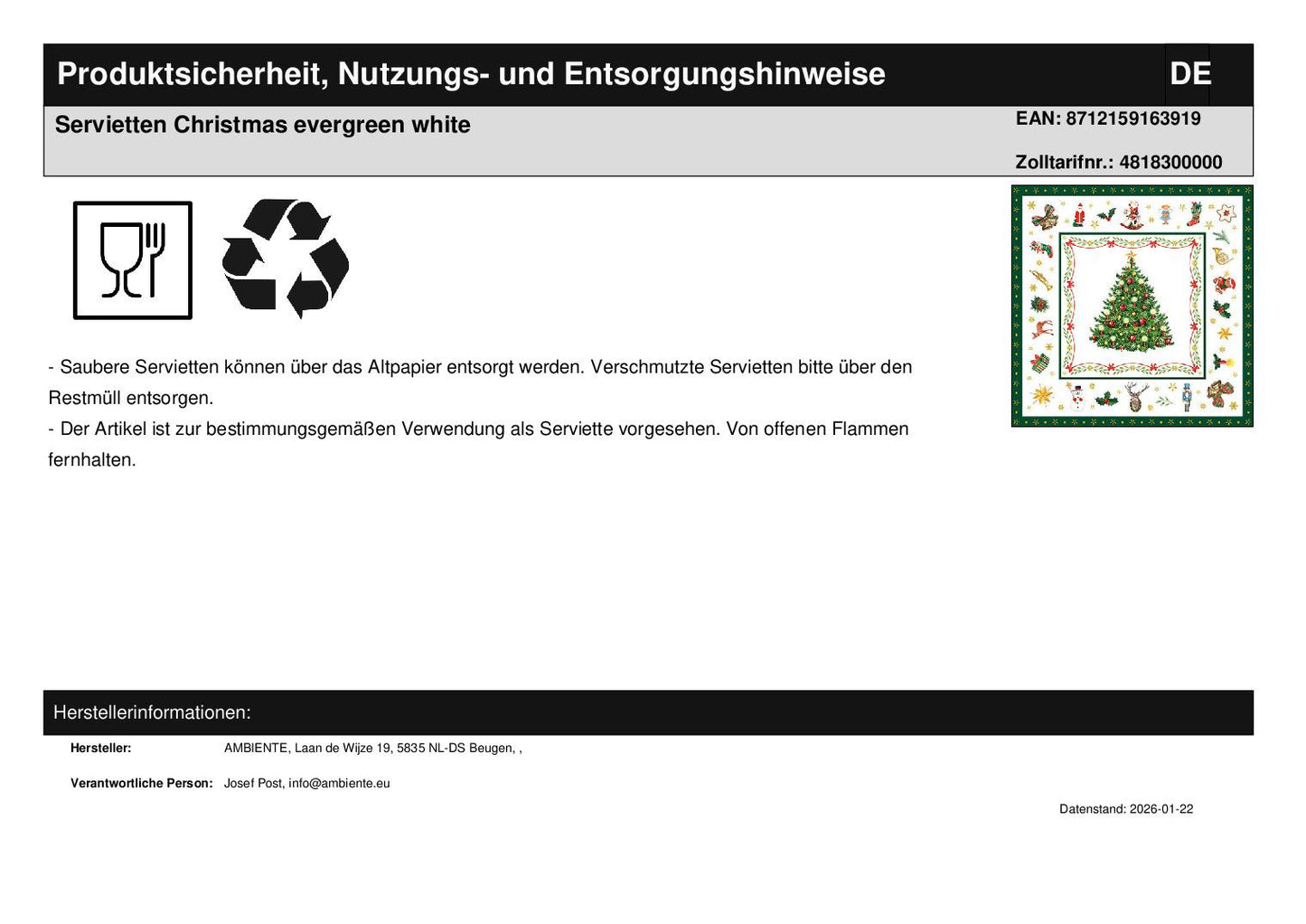 Servietten Christmas evergreen white