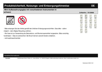 Mini storage jar with various instruments in black