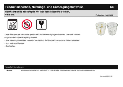 Christmas tealight glass with treble clef and stars, lantern