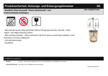 Lantern glass carousel "Eine kleine Nachtmusik" and treble clef pendants