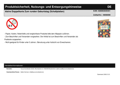 kleine Doppelkarte Zum runden Geburtstag (Schallplatten)