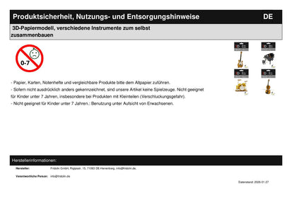 3D-Papiermodell, verschiedene Instrumente zum selbst zusammenbauen
