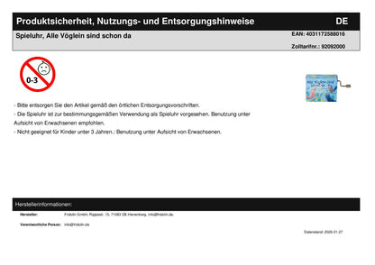 Spieluhr, Alle Vöglein sind schon da