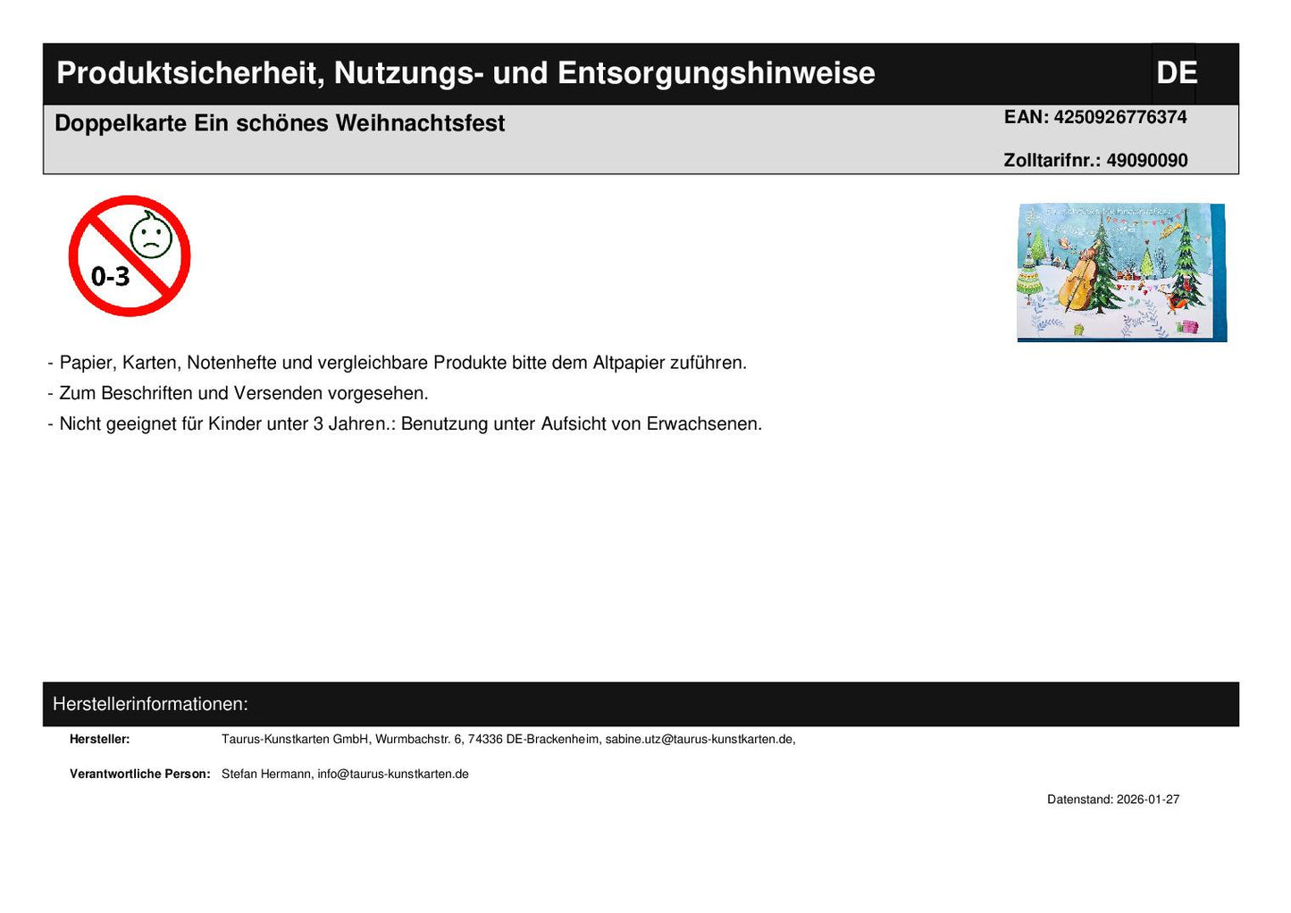 Doppelkarte Ein schönes Weihnachtsfest