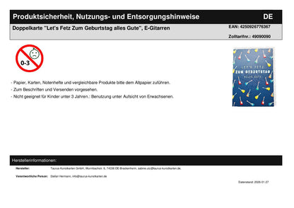 Doppelkarte "Let's Fetz Zum Geburtstag alles Gute", E-Gitarren