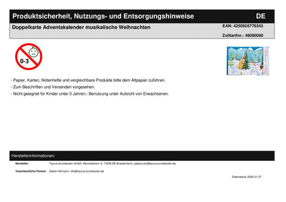 Doppelkarte Adventskalender musikalische Weihnachten