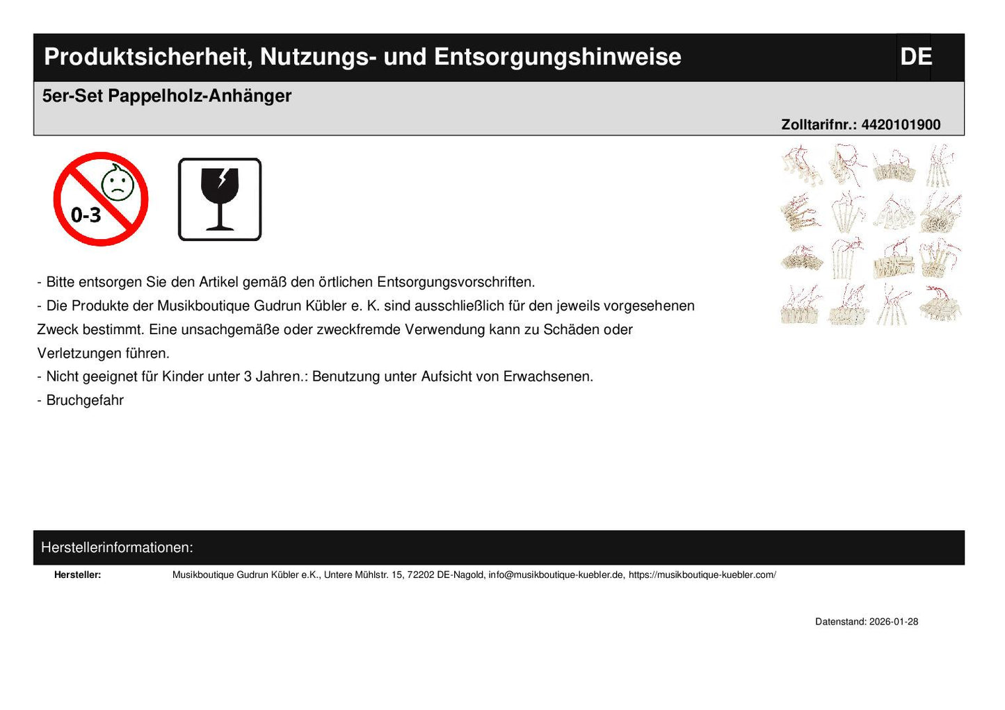 5er-Set Pappelholz-Anhänger