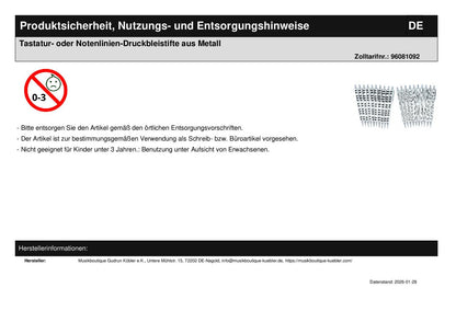Tastatur- oder Notenlinien-Druckbleistifte aus Metall