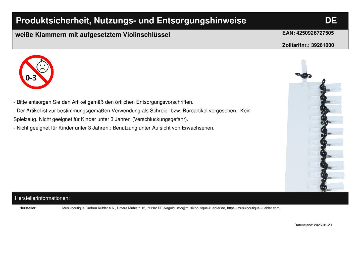 weiße Klammern mit aufgesetztem Violinschlüssel