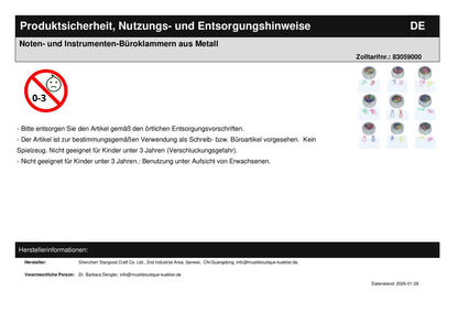 Noten- und Instrumenten-Büroklammern aus Metall